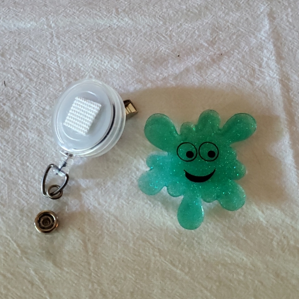 Badge reel and cute acrylic "Germ" decor